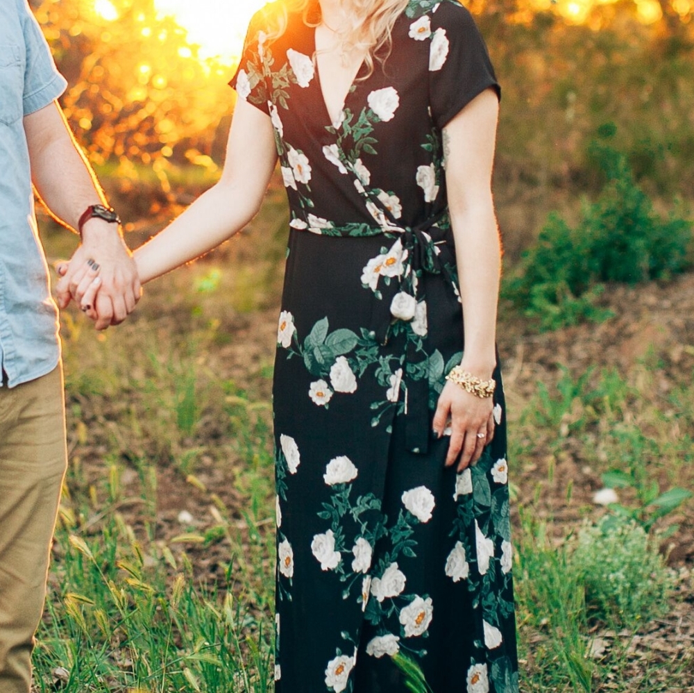 Floral black wrap dress